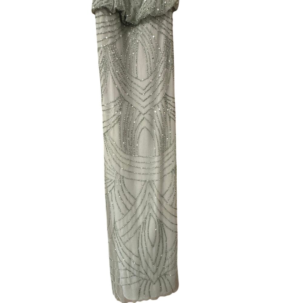Adrianna Papell Mint Chiffon Beaded Sleeveless Art Deco Gown Ice Ball Size 2 PLL - Picture 6 of 16
